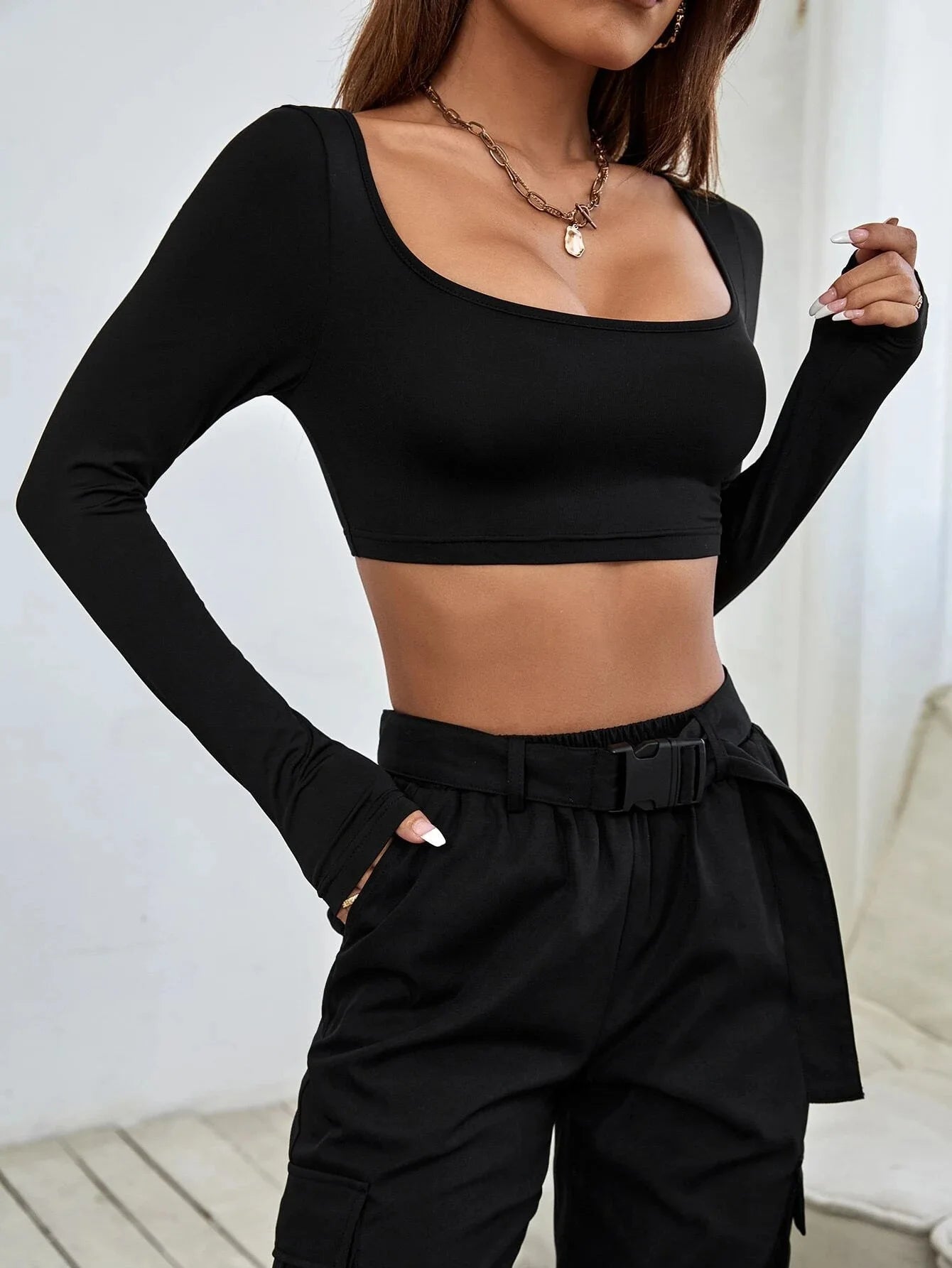 White T Shirt Long Sleeve Sexy Crop Top Womens Y2k Clothes Summer Autumn Corset Knitted Elastic Sport Short T-shirts for Women