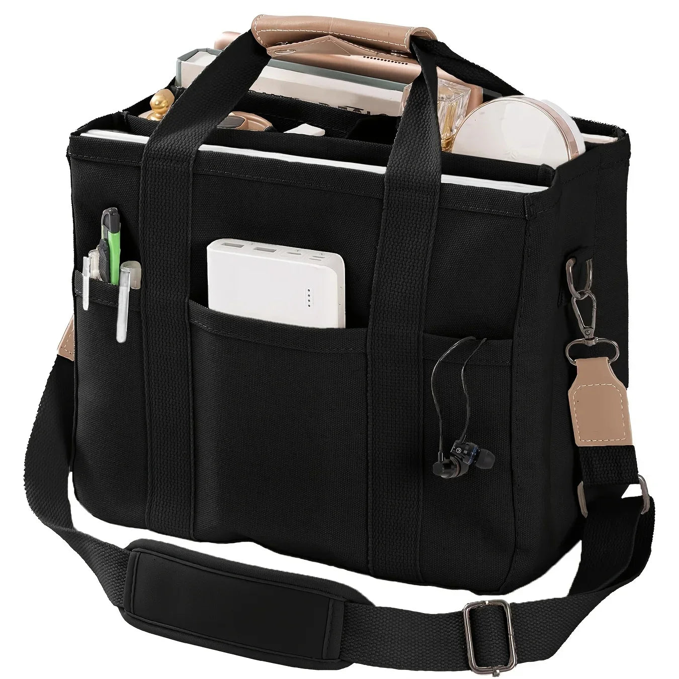 Women's Casual Canvas Handbag Multi-pocket Large Capacity Tote Bag Adjustable Shoulder Strap Casual Shoulder Shopper Bag Female