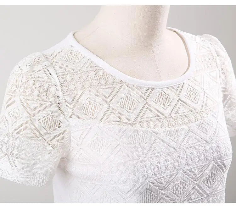 1pcs Summer Women Lace T-Shirt Lady Short-Sleeve Round-Neck tShirt Female Sexy Slim Fit  Tee Girl Chiffon Shirt Fashion Pullover