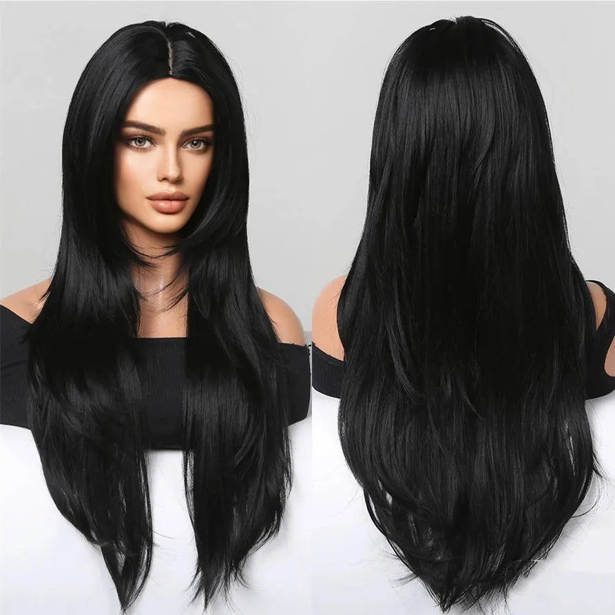 Long Ombre Blonde Synthetic Wigs Middle Part Natural Long Straight layering Wigs For Women Party Halloween Cosplay Daily Wear