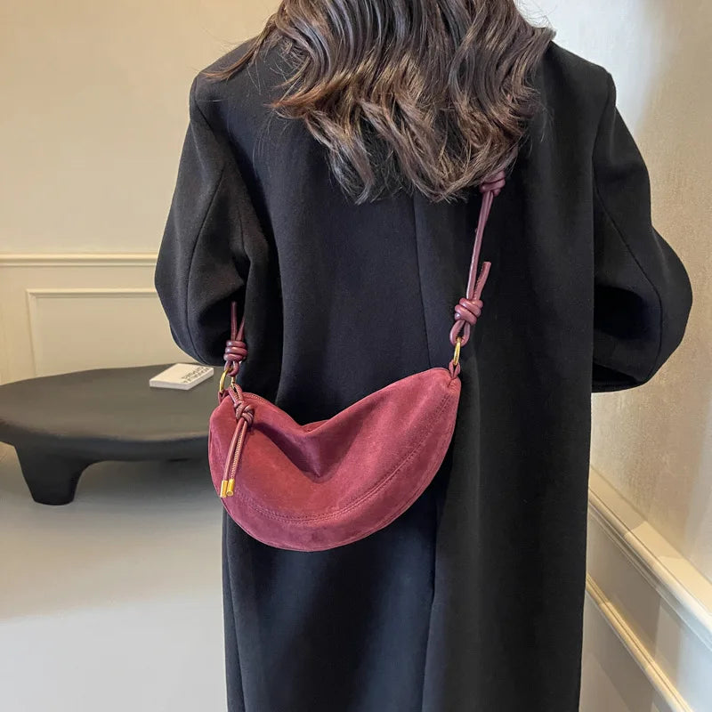 Faux Suede Super Popular Niche Suede Shoulder Bag for Women 2025 Hot Sale Single Crossbody Bags Underarm Dumpling Sweet Bags