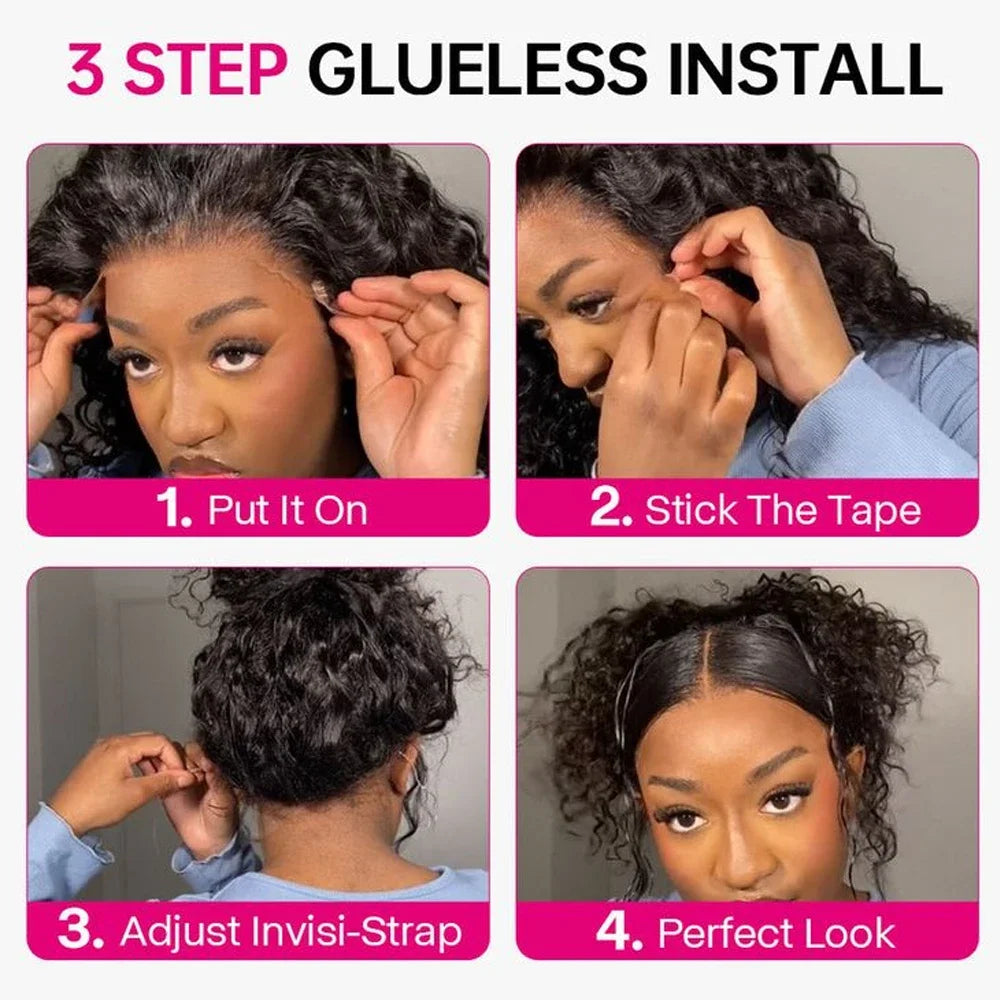 250 Density Invisi Strap 360 Full HD Lace Frontal Kinky Curly Wig Black Human Hair Drawstring Snug 30 inch Water Wig Glueless