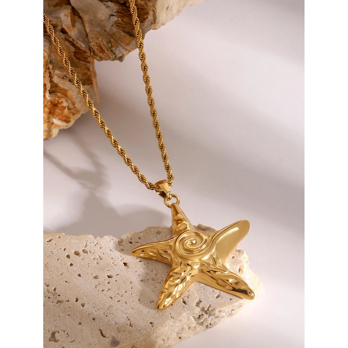 Youthway Threaded Starfish Stainless Steel  Pendant Necklace 18K Gold Plated Waterproof Fashion Jewelry New For Women Men