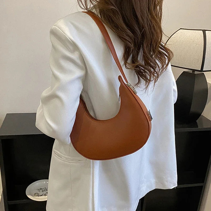 Fashion Luxury Design PU Leather Hobo Shoulder Bag Women Small Clutch Handbag Purse Female Underarm Bag Travel Totes