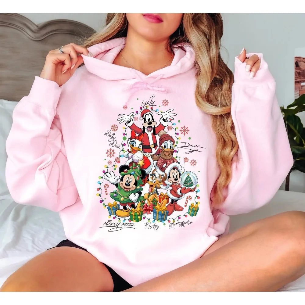 2025 Christmas Disney Mickey Hoodies Boy Girl Autumn Winter Family Parent-Child Clothing Men Women Oversized Loose Long Sleeves