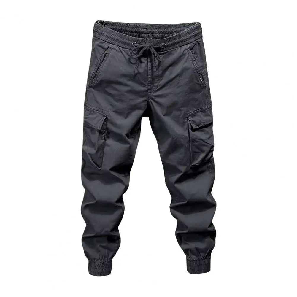 Multi-pocket Overalls Men's Cargo Pants with Drawstring Waist Multiple Pockets Ankle-banded Design for Daily Sports Streetwear