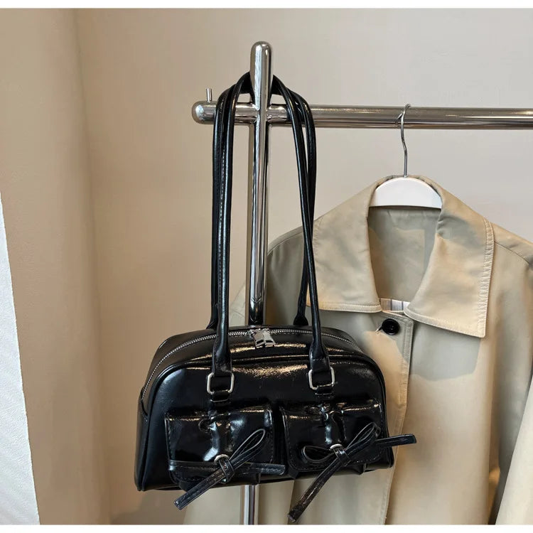 Vintage Women Business Shoulder Bags Simple Ladies Commute Tote Bag Pu Leather Female Underarm Bag Burgundy Large Handbags Purse