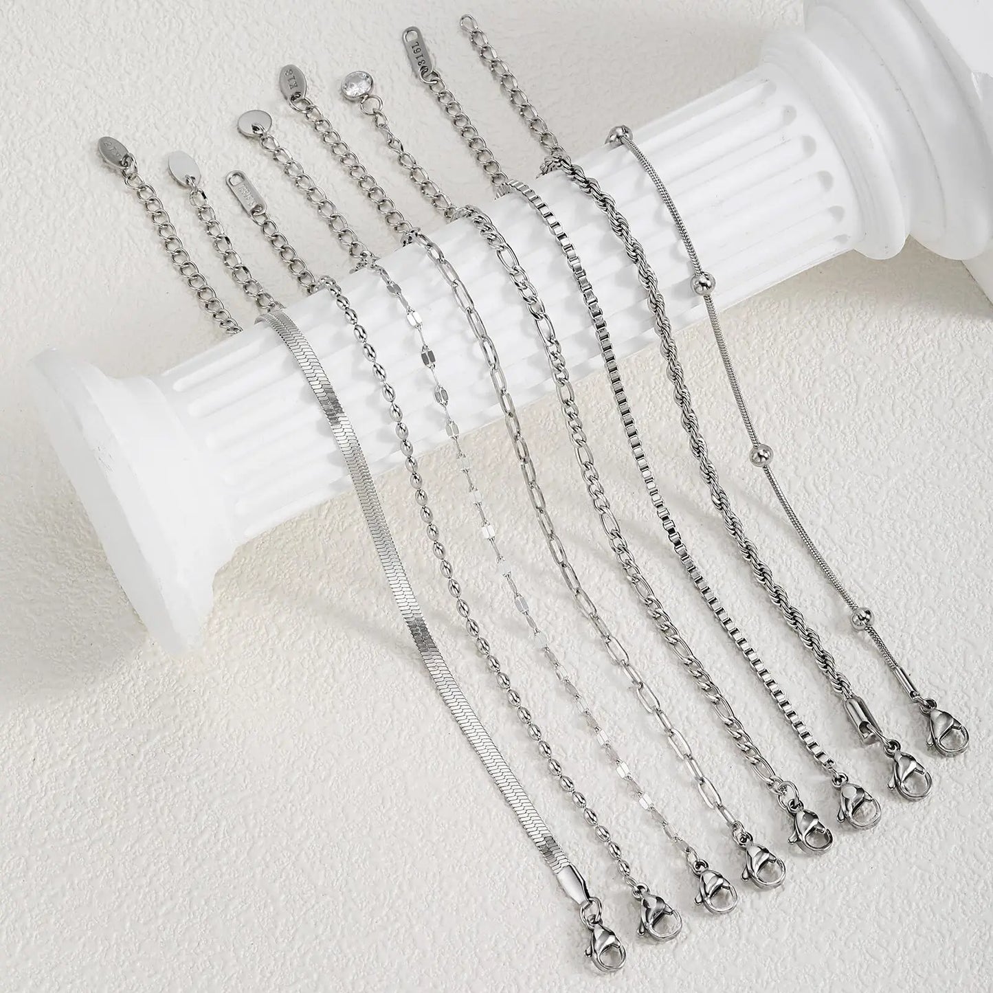 Women Chain Bracelet Silver Color, Stainless Steel Link Stackable Bracelets, Layered Fashion Accessories Gifts