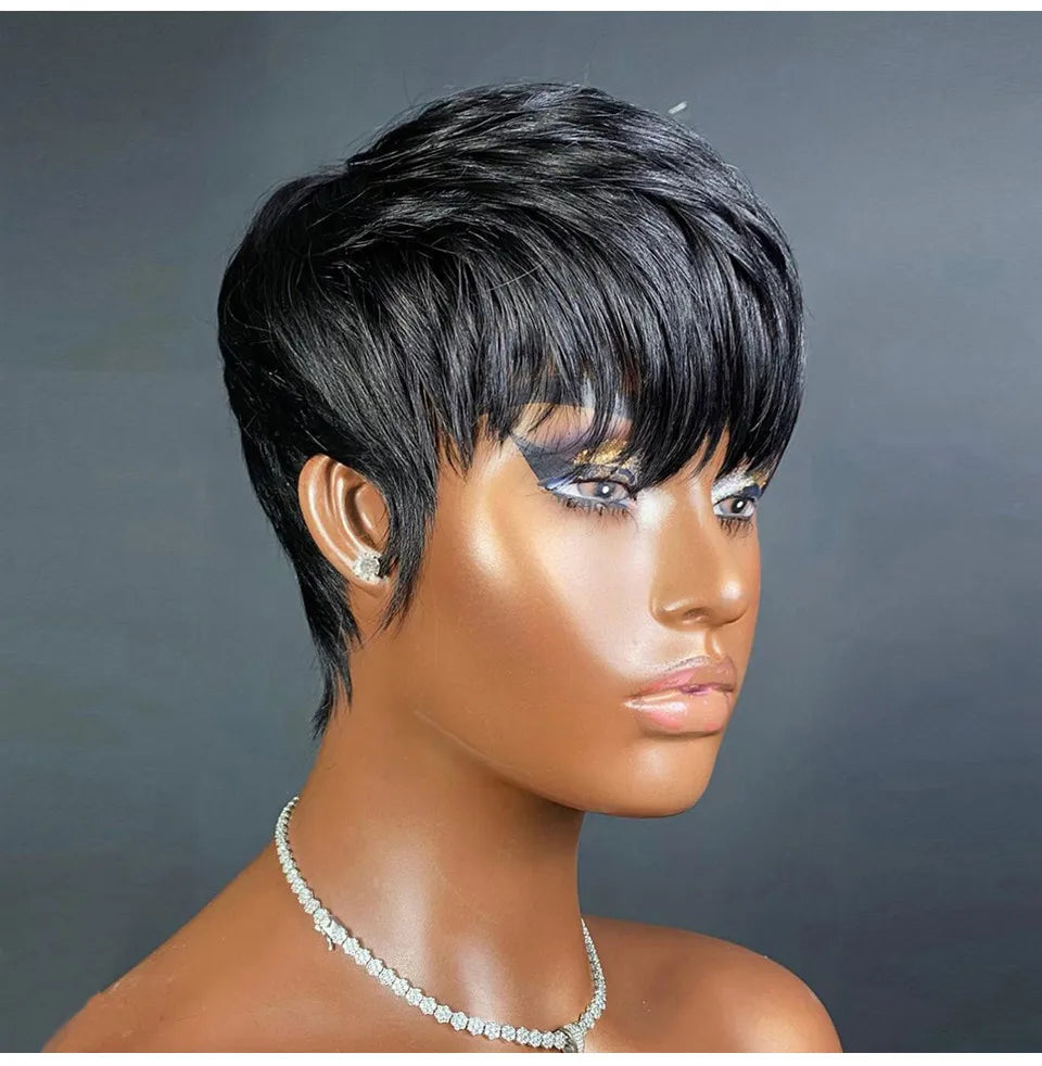 Short Wig For Women Human Hair Wigs Pixie Cut Wig Real Human Hair Machine Made Pixie Wigs Short Layered Haircut Straight Wigs