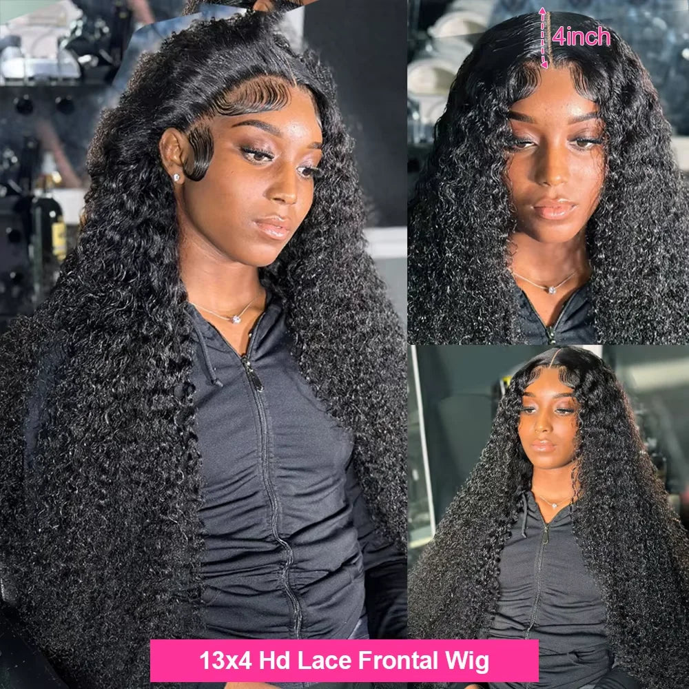250% 36 Inch Hd Curly Glueless Wigs Ready To Wear 5x5 Lace Closure Wigs Hd Transparent Lace Front Human Hair Wigs Bleached Knots