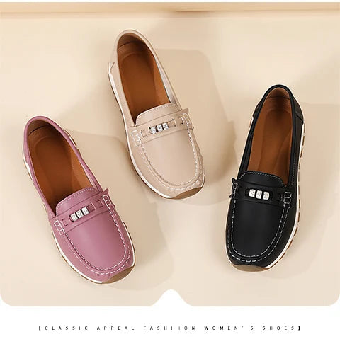 Women's casual flat shoes, 100 genuine leather shoes, lightweight spring and summer loafers, walking mom shoes