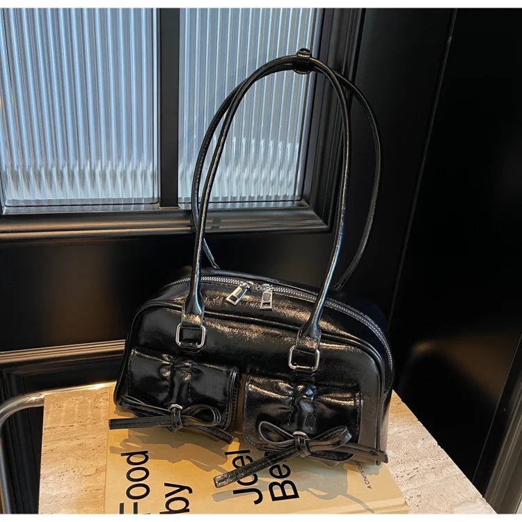 Vintage Women Business Shoulder Bags Simple Ladies Commute Tote Bag Pu Leather Female Underarm Bag Burgundy Large Handbags Purse