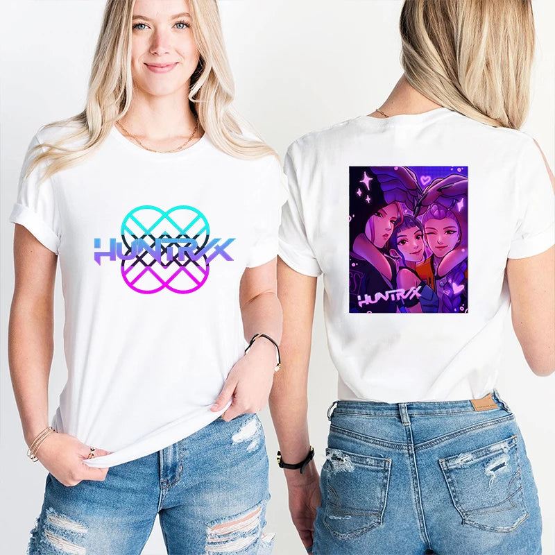Kpop Demon Hunter HuntrX Print T-Shirts Fashion Casual Short Sleeve T-shirt Fashion Korean Anime Tshirts Women Clothes Tees Tops