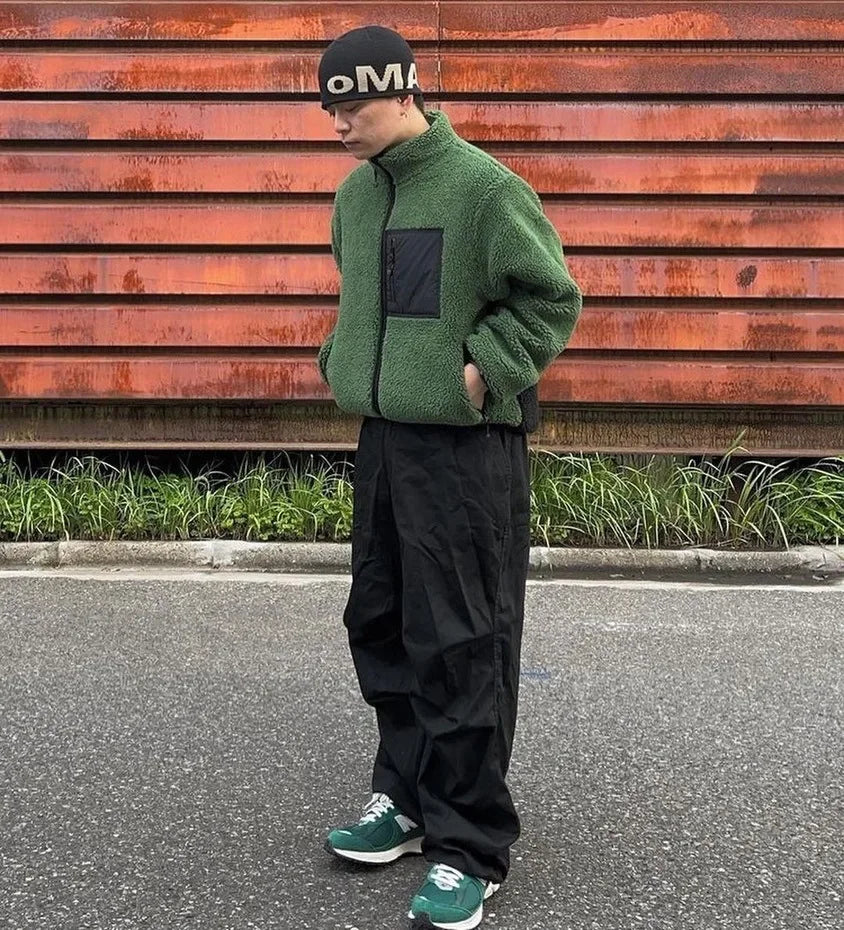 Vintage American Style Double-Sided Wearable Black Eight Ball Flocking Woolen Jacket Zipper For Men And Women Casual Use