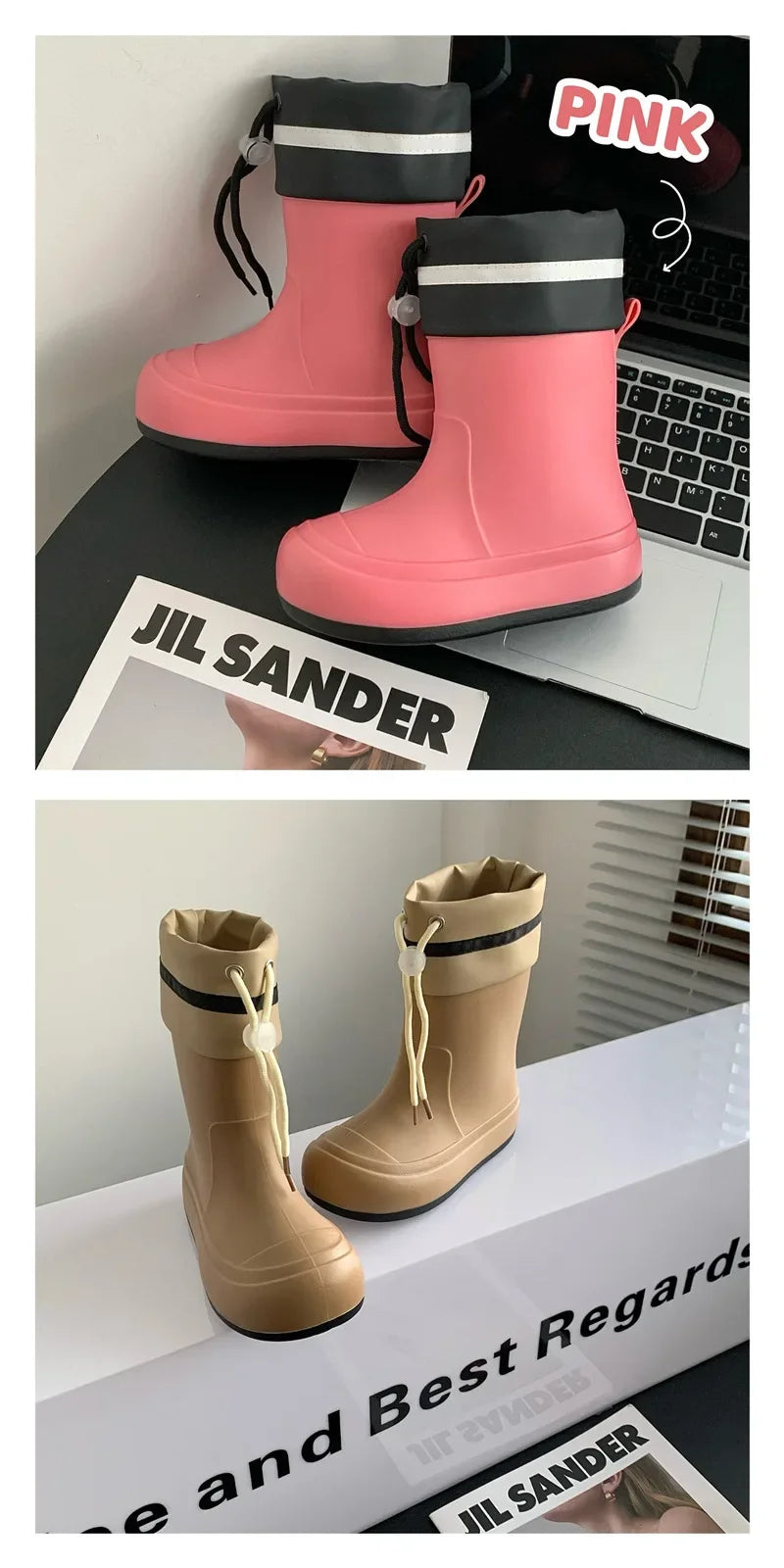 Cute Mid-Calf Rain Boots Women's Student Fashion Casual Play Water Outdoor School Shoes Parent-Child Rain Shoes PVC Material