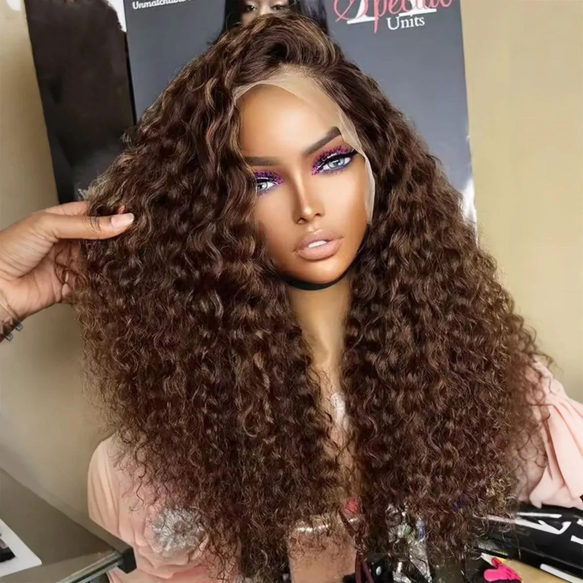 200 Density Chocolate Brown Deep Wave Lace Front Human Hair Wig 38Inch Color Hd Lace Frontal Wig For Women 13x4 Water Curly Wigs