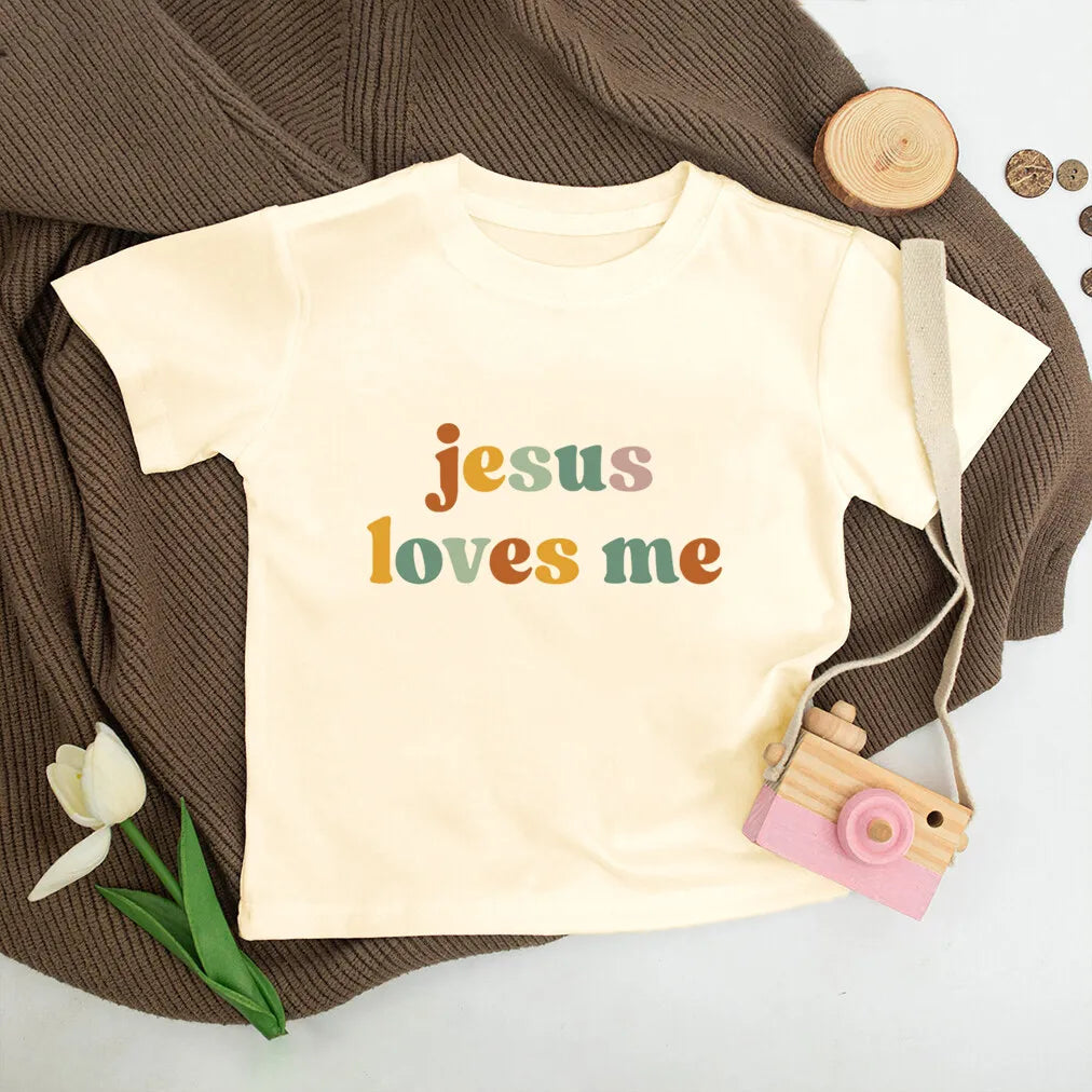 Jesus Loves Me Print Kids Shirt Retro Summer T-shirt Tops for Children Boys Girls Short Sleeve Tshirt Funny Toddler Clothes Tee