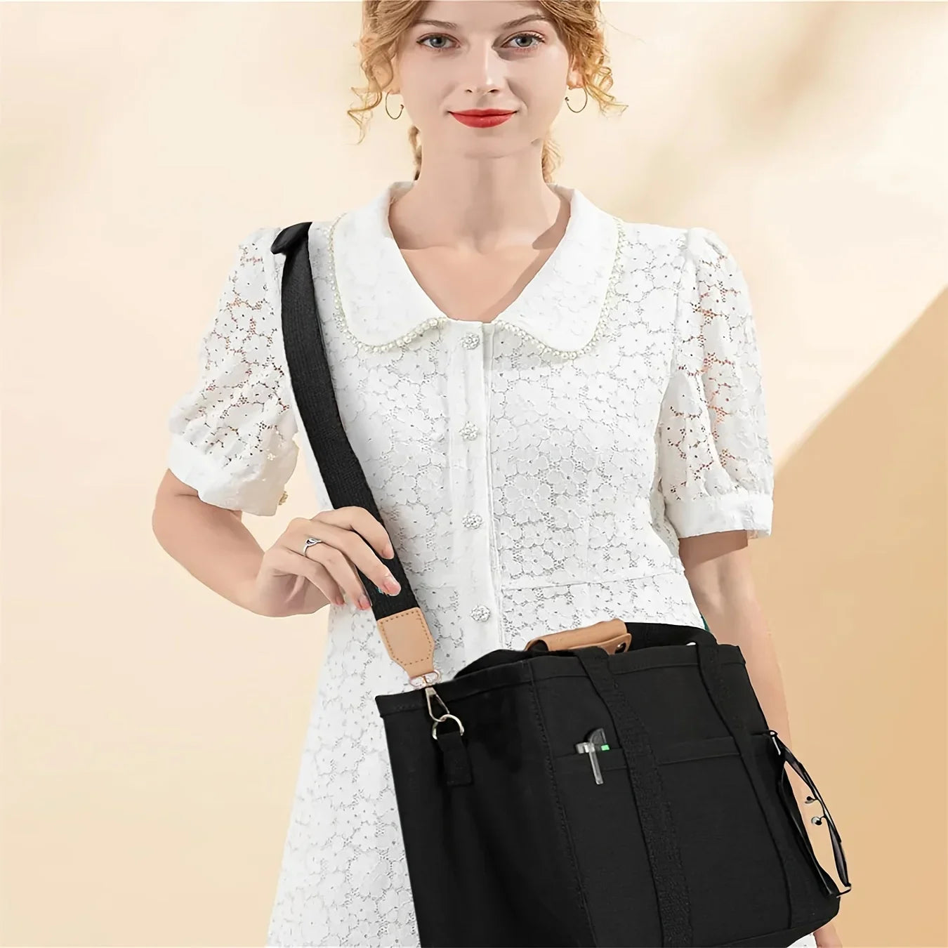 Women's Casual Canvas Handbag Multi-pocket Large Capacity Tote Bag Adjustable Shoulder Strap Casual Shoulder Shopper Bag Female