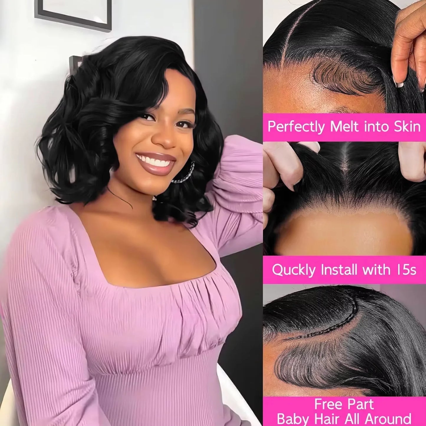 Brazilian 250% Density 13X4 Short Bob HD Lace Front Human Hair Wigs For Women Loose Body Wave Short Lace Frontal Wig Pre Plucked