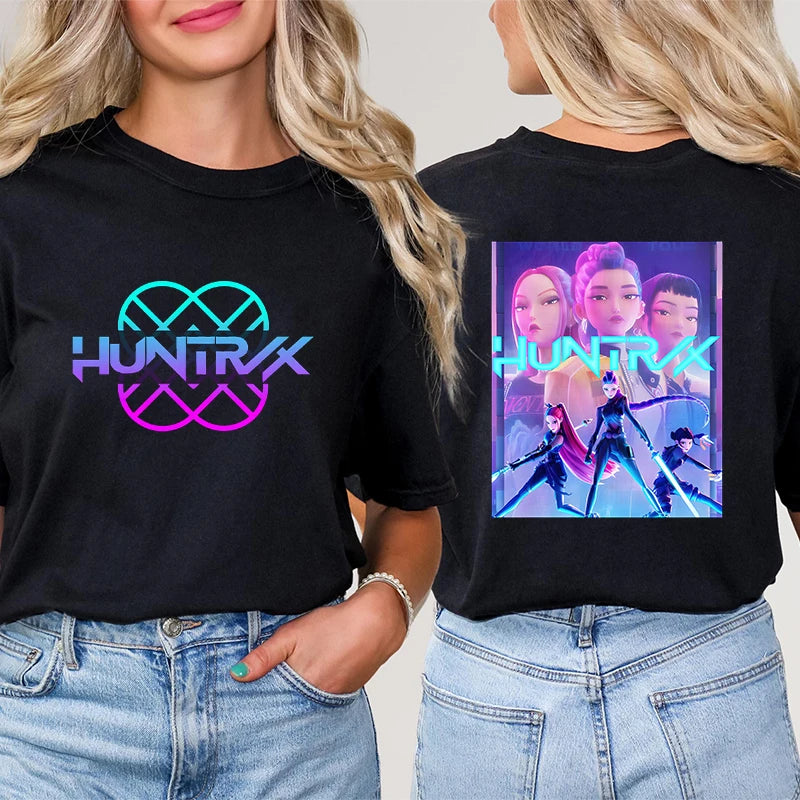 Kpop Demon Hunter HuntrX Print T-Shirts Fashion Casual Short Sleeve T-shirt Fashion Korean Anime Tshirts Women Clothes Tees Tops
