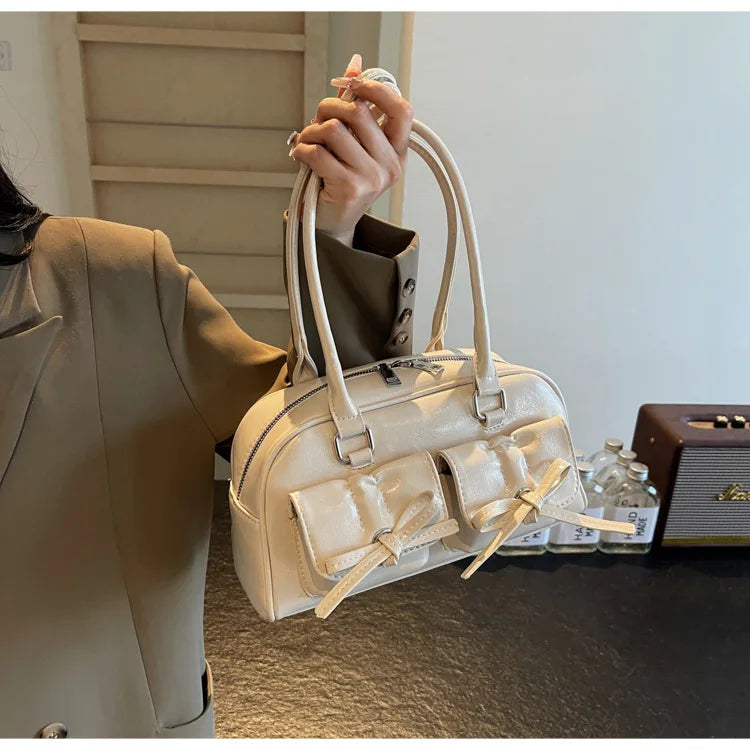 Vintage Women Business Shoulder Bags Simple Ladies Commute Tote Bag Pu Leather Female Underarm Bag Burgundy Large Handbags Purse