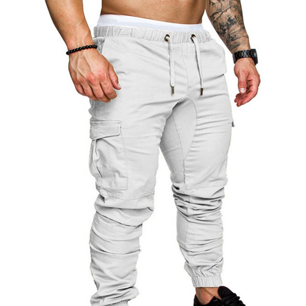Dropshipping!New Fashion Men Jogger Pants Casual Solid Color Pockets Waist Drawstring Ankle Tied Skinny Cargo Pants Size XS-4XL