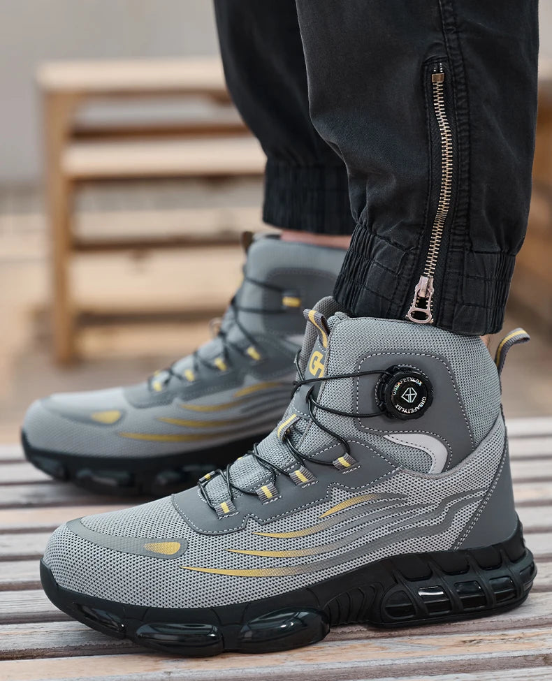 High Top Work Safety Boots Men Steel Toe Cap Work Shoes Rotating Button Indestructible Sneakers Protection Men Safety Shoes