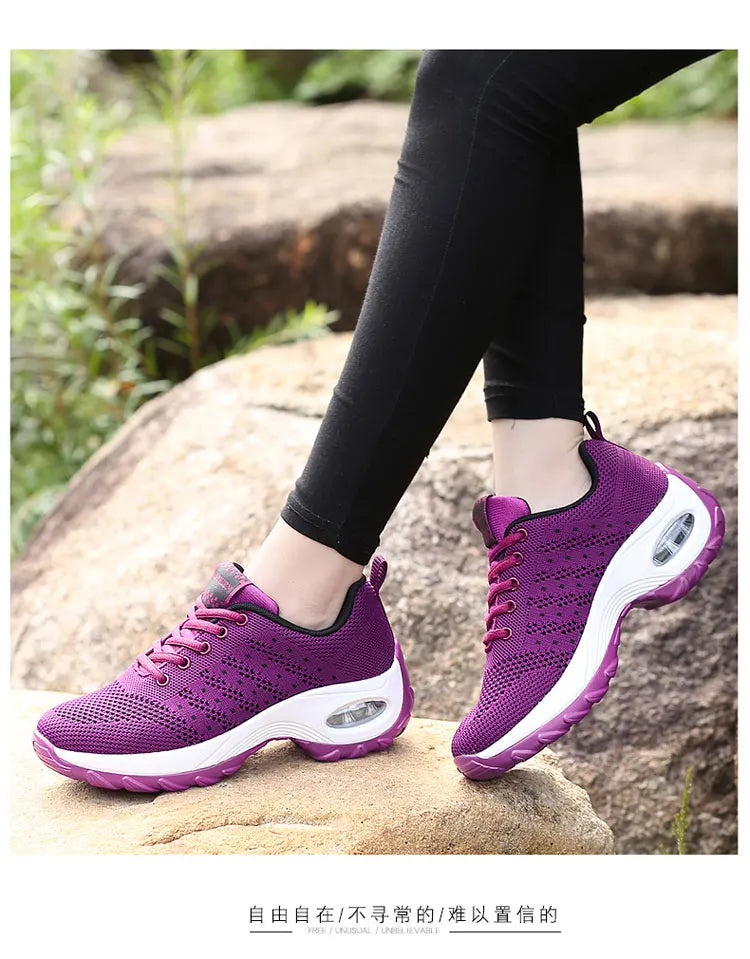 New Running Shoes Ladies Breathable Sneakers Summer Light Mesh Air Cushion Women's Sports Shoes Outdoor Lace Up Training Shoes