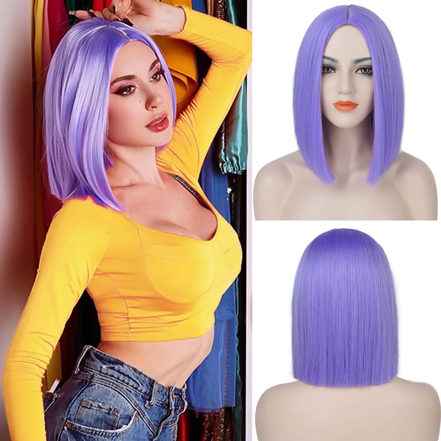 Light Blue Synthetic Short Bob Wig Straight Blue Wig for Women Shoulder Length Wigs Colorful Wig for Daily Use Party Cosplay