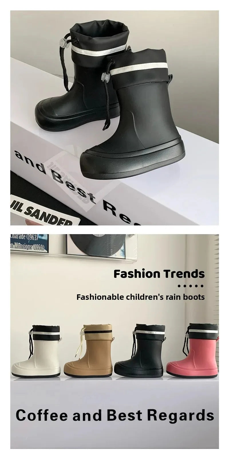 Cute Mid-Calf Rain Boots Women's Student Fashion Casual Play Water Outdoor School Shoes Parent-Child Rain Shoes PVC Material
