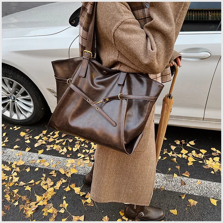 Large Capacity Winter Lady Shoulder Bag Vintage Casual Girl Tote Bags Y2K Pu Leather Female Handbags Women's Commuter Bag Purse