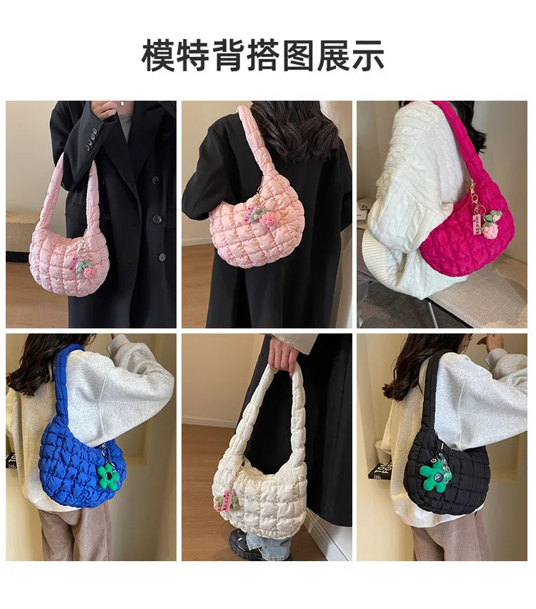 Women's Bag Korean Version Sweet Girly Style Shoulder Bag Fashion Casual Bubble Dumpling Bag Fold Cloud Bag Fashion Exquisite
