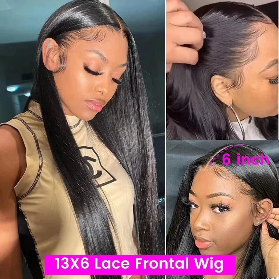 5x7 Glueless 100% Human Hair 13x6 Bone Straight Lace Front Human Hair Wigs 36 Inch 13x6 HD Lace Frontal Wig for Women PrePlucked