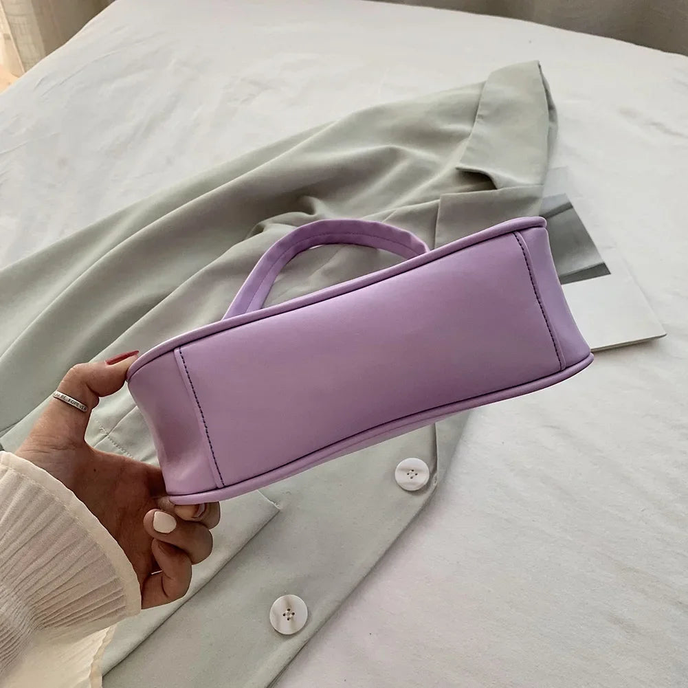 New Retro Soft PU Leather Women Shoulder Underarm Bags Casual Solid Color Small Top-Handle Handbags Ladies Fashion Shoulder Bags