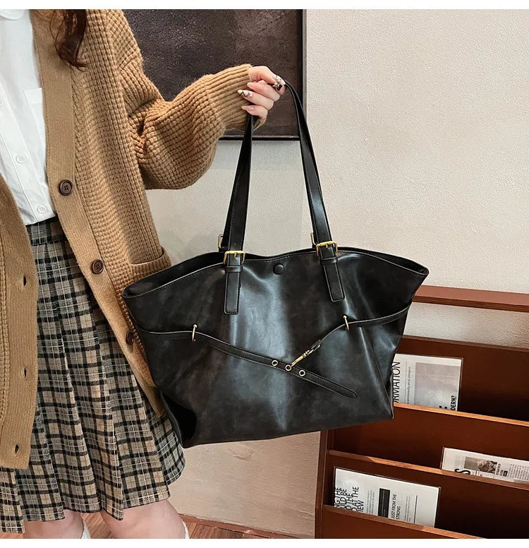 Large Capacity Winter Lady Shoulder Bag Vintage Casual Girl Tote Bags Y2K Pu Leather Female Handbags Women's Commuter Bag Purse