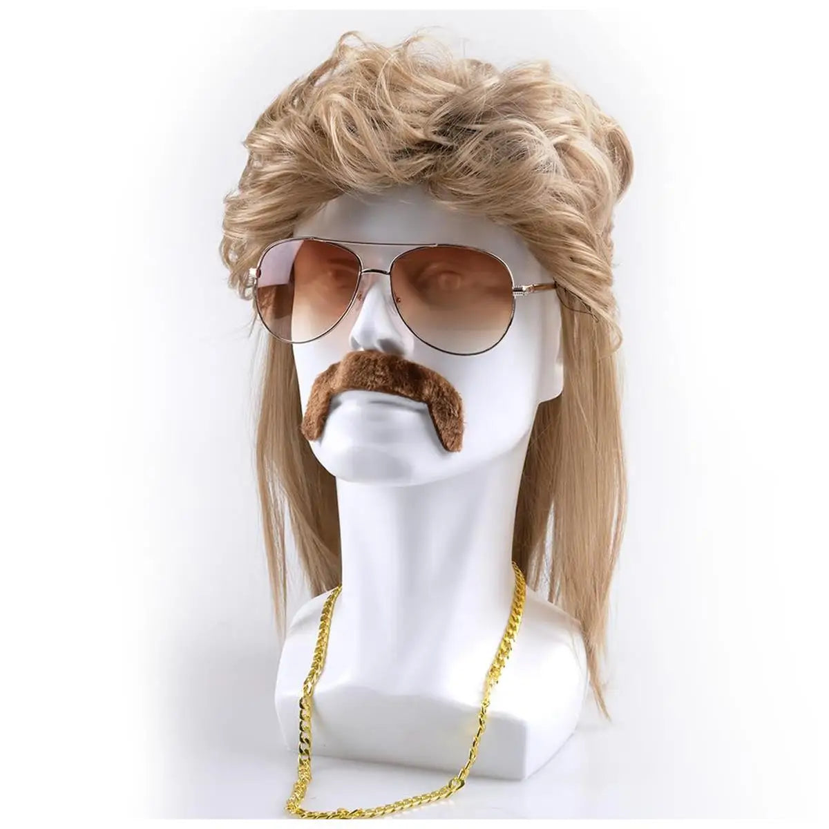 Men's Golden Brown Rock Synthetic Wig High Quality Halloween Costume Accessory Dress up Hippie Wig for Adults