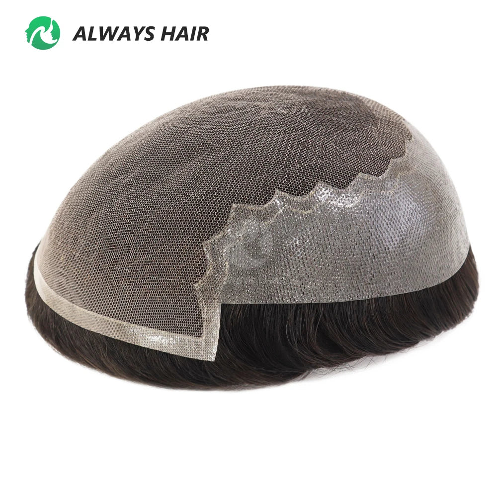 Alwayshair-DUAR Q6 Hair System Invisible Hairline Men Toupee Lace & PU Natural Indian Hair Prosthesis 130 Hair Patch for Man Wig