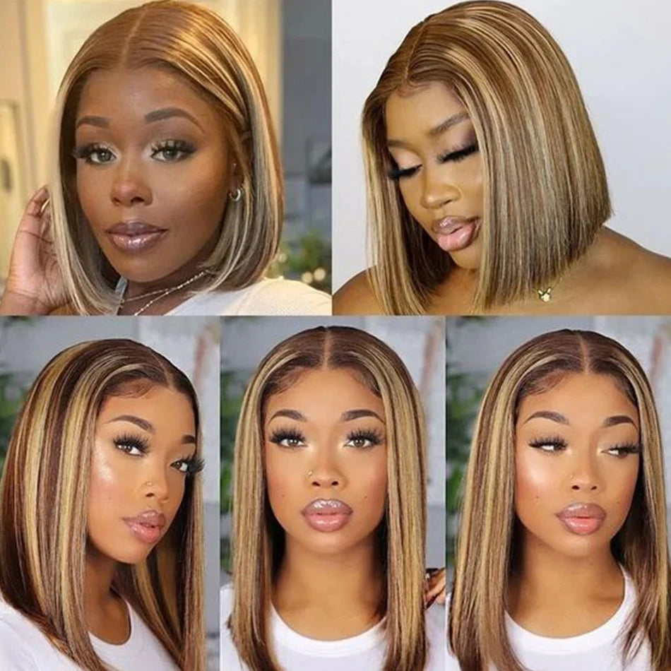 Highlight Wig Human Hair Bob Wig Short Straight Body Curly Bob Wig Lace Front Human Hair Wigs Piano Cheap Wig On Clearance Seal