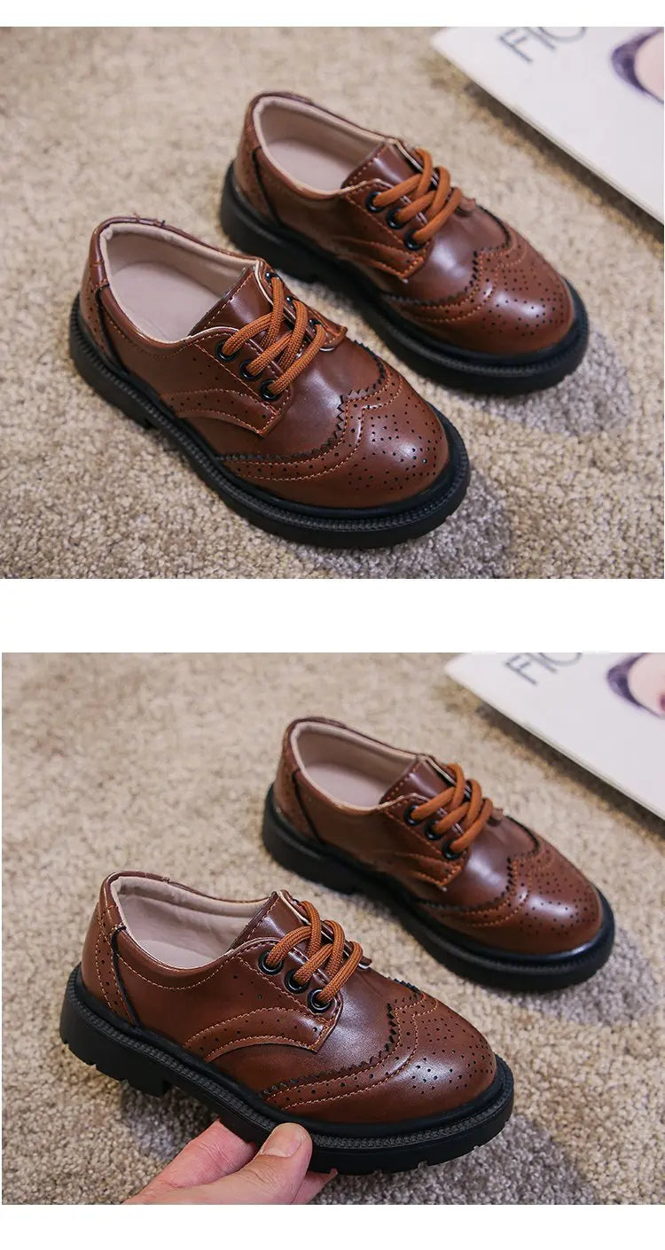 Boys Formal Shoes Girls Leather Shoes Black for School Party Wedding Lace-up Kids Oxfords Classic Fashion Soft 26-36 Breathable
