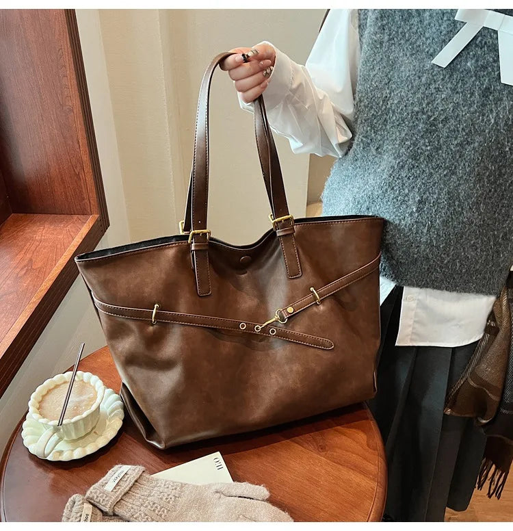 Large Capacity Winter Lady Shoulder Bag Vintage Casual Girl Tote Bags Y2K Pu Leather Female Handbags Women's Commuter Bag Purse