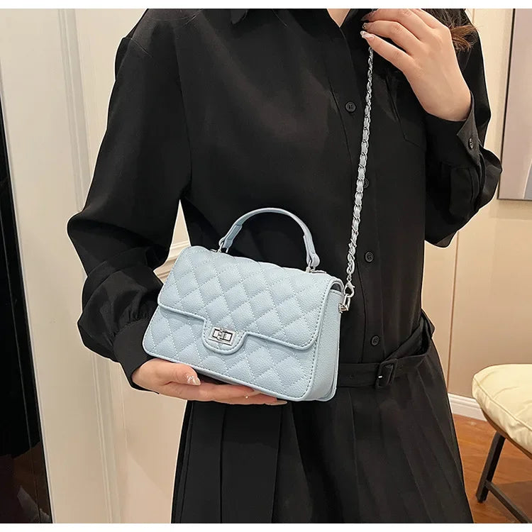 Small Square Lattice Chain Crossbody Bag Women's Shoulder Handbag Simple Handheld Underarm Bag Hot Sale Of The Season New Versat