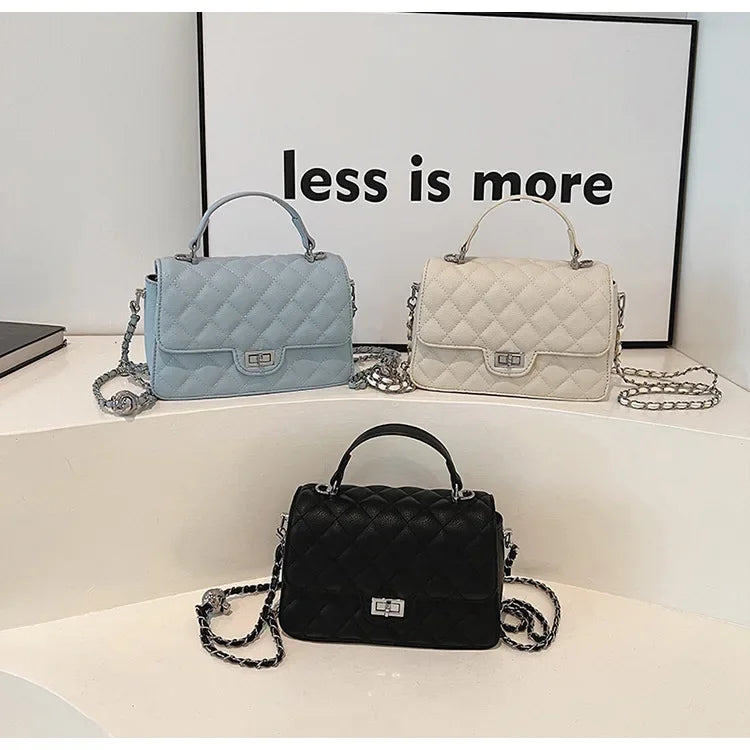 Small Square Lattice Chain Crossbody Bag Women's Shoulder Handbag Simple Handheld Underarm Bag Hot Sale Of The Season New Versat