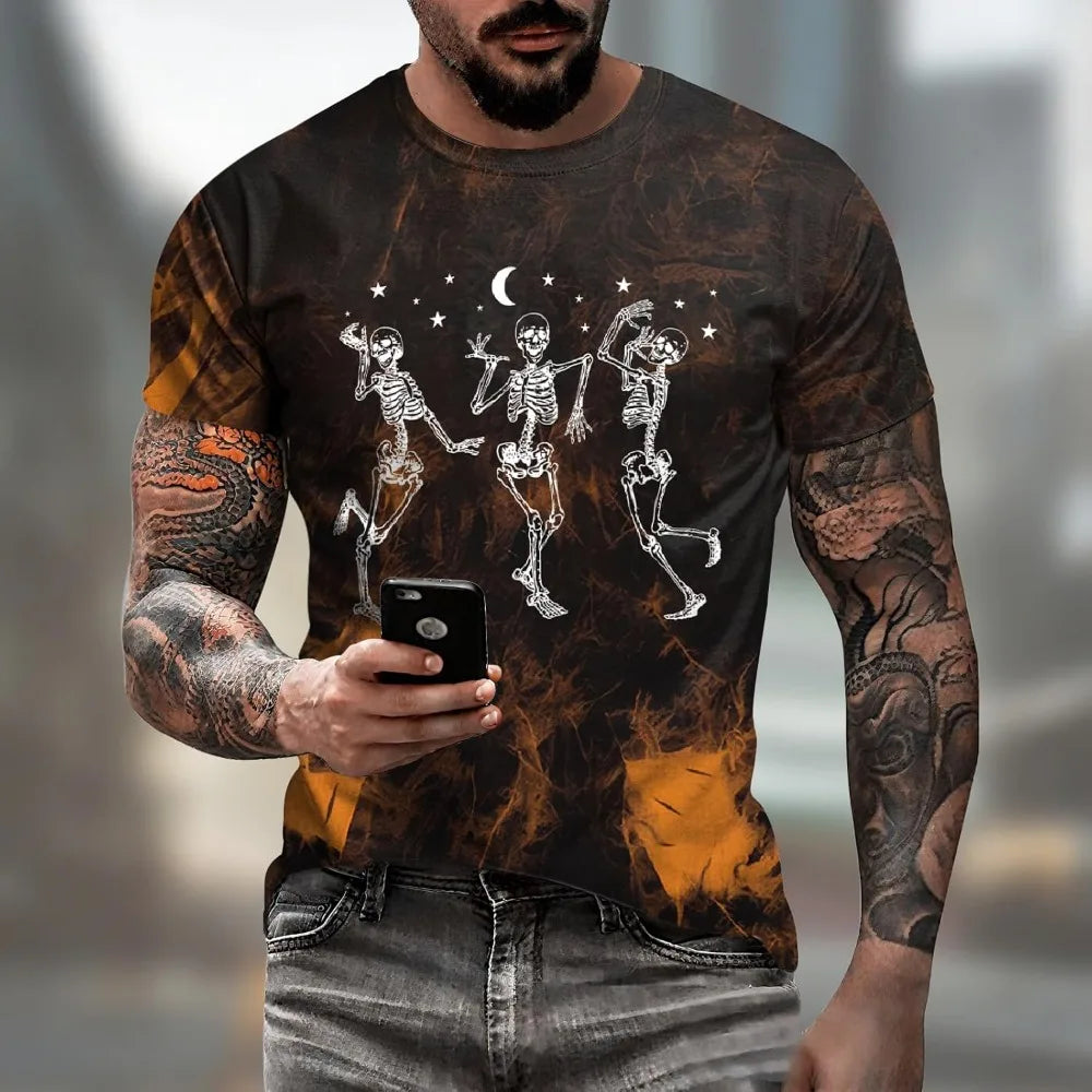 Men's Halloween T-Shirts 3D Skull Print Short Sleeve T-Shirt Casual Round Neck Novelty Street Fashion Shirts anime clothes