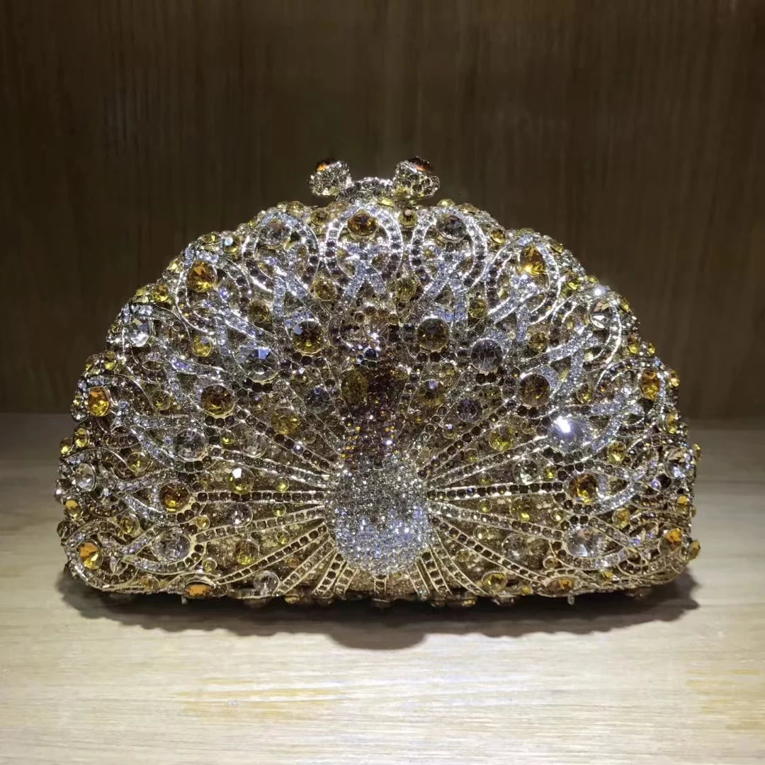 Women Peacock Animal Multicolored Clutch Bag Diamond Crystal Dinner Party Gala Handbag Wedding Bridal Birthday Gift Cute Purse