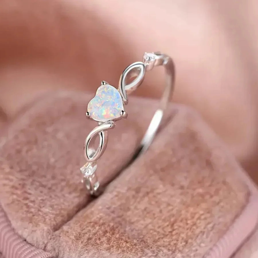 New S925 Sterling Silver Opal Heart Ring - Adjustable European & American Bestseller High-Quality Light Luxury Style Silver Jewe