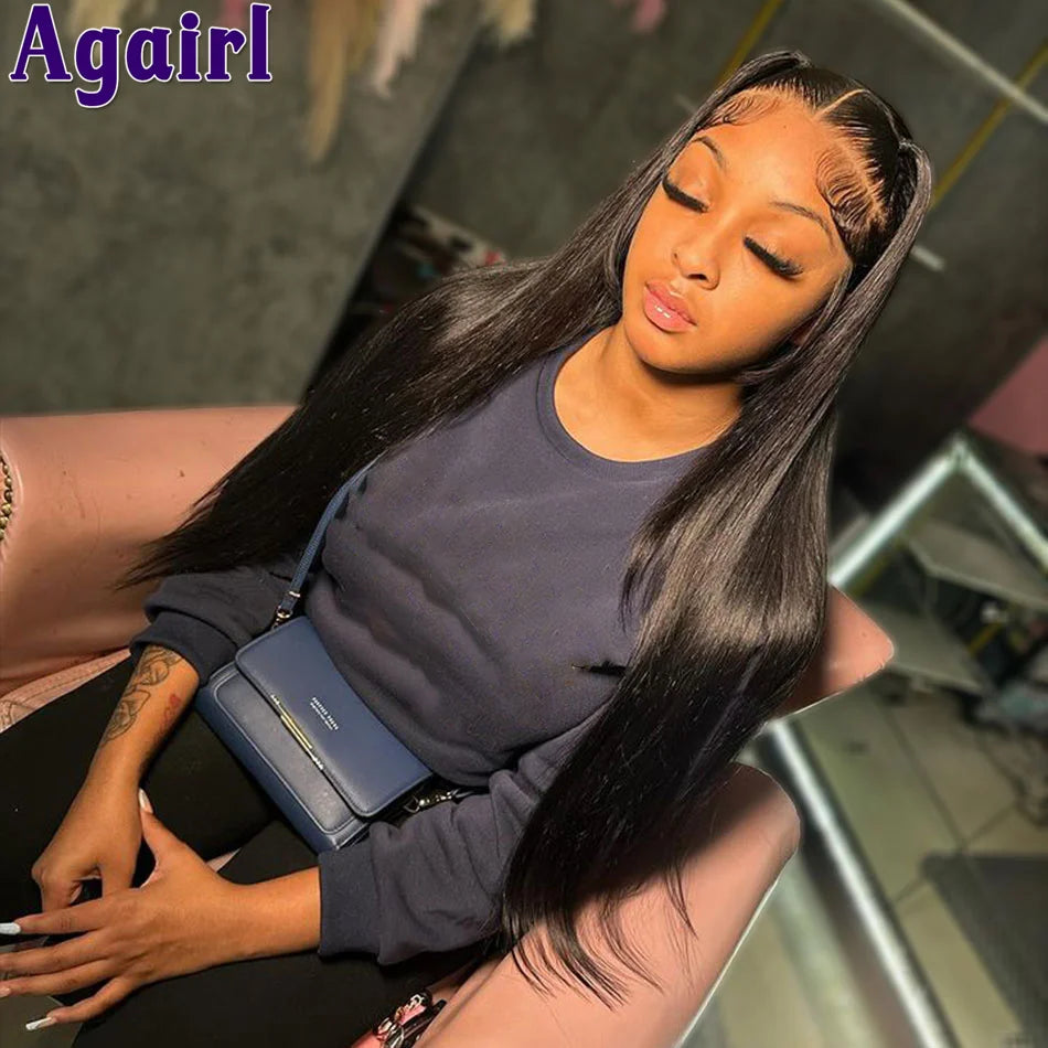 32 34 Inches Ready Go Green Highlight 13X6 Lace Front Human Hair Wigs Pre Plucked 13x6 Bone Straight Lace Frontal Wigs for Women