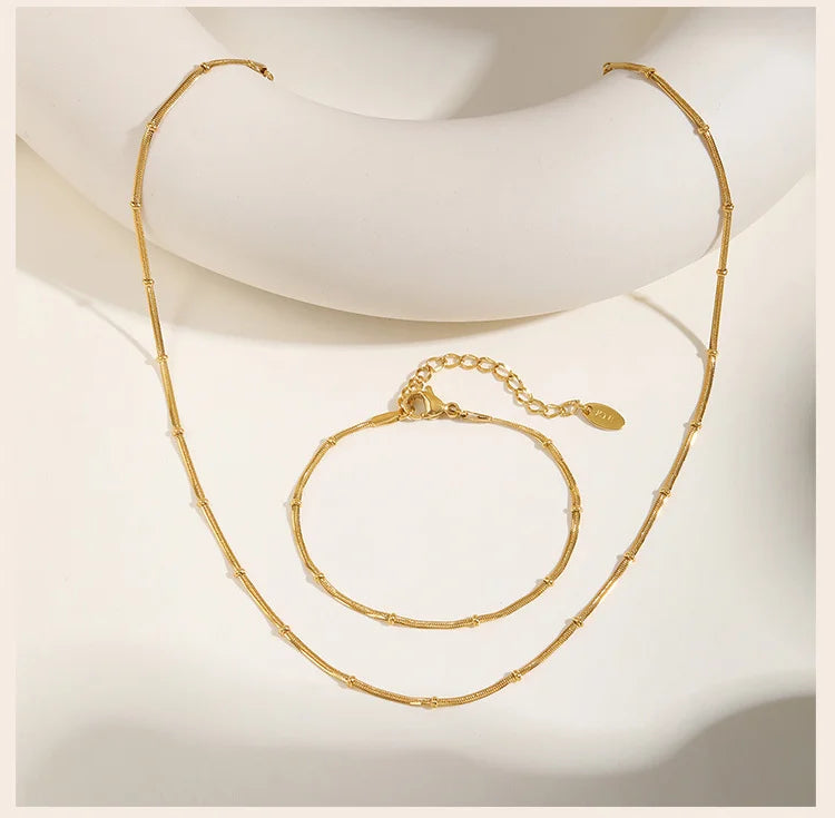 Stainless Steel Snake Ball Bead Chain Bracelet For Women, 18k Gold Plated Thin Link Layered Hand Wristband Christmas Gift