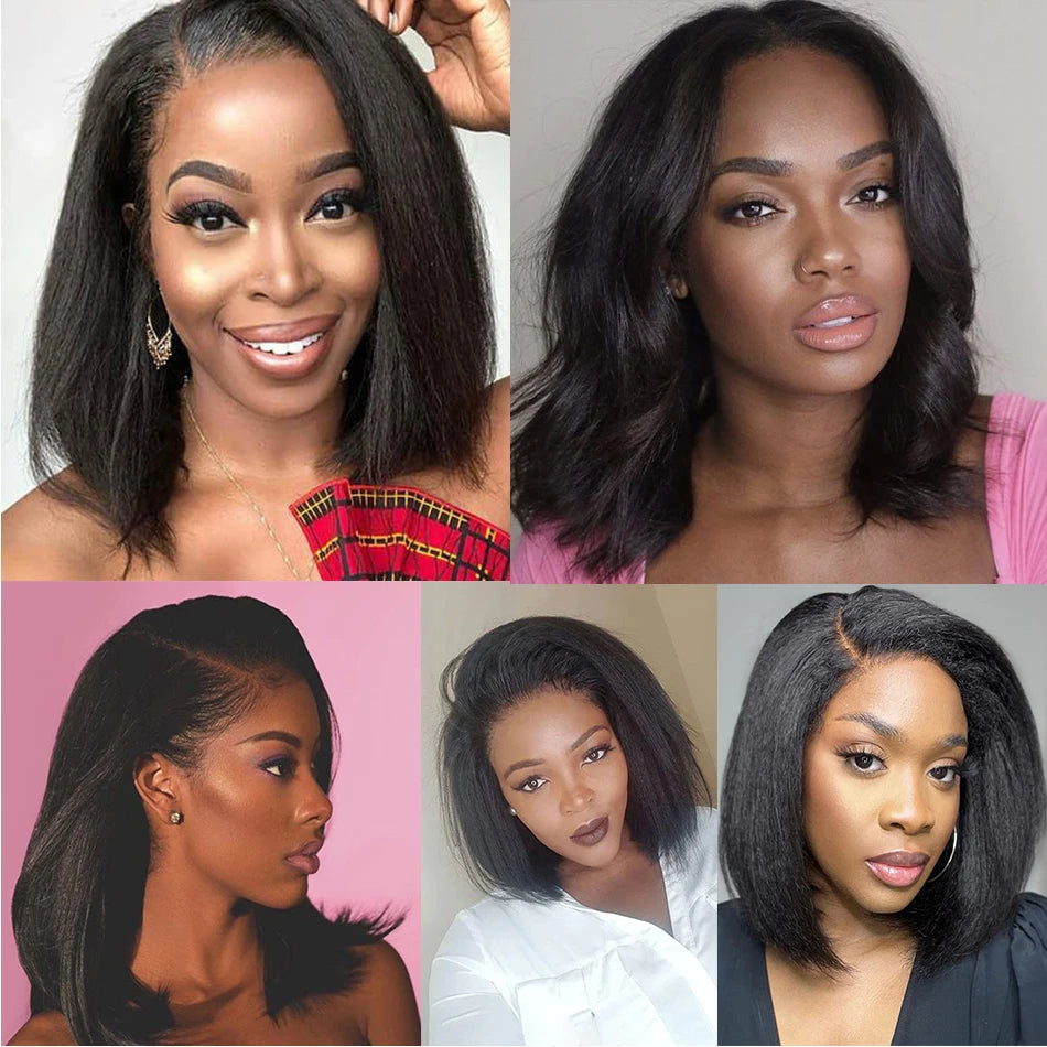 HD Lace Frontal Wigs 13x4 Glueless Wigs Kinky Straight Human Hair Lace Front Wigs Ready to Wear Yaki Straight Wigs For Women