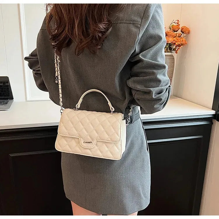 Small Square Lattice Chain Crossbody Bag Women's Shoulder Handbag Simple Handheld Underarm Bag Hot Sale Of The Season New Versat