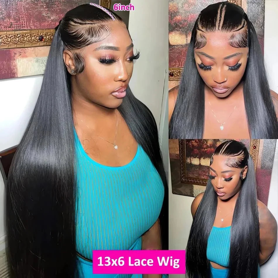 5x7 Glueless 100% Human Hair 13x6 Bone Straight Lace Front Human Hair Wigs 36 Inch 13x6 HD Lace Frontal Wig for Women PrePlucked